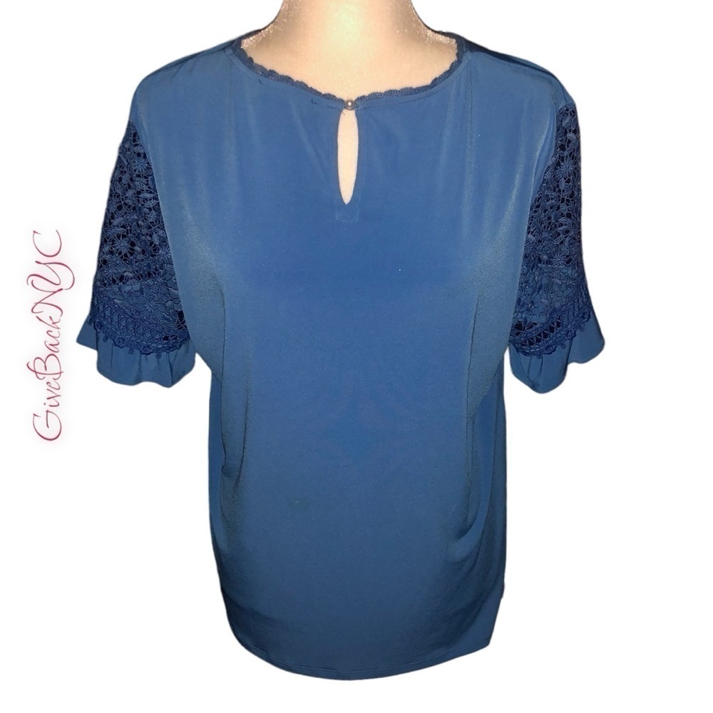 Vintage Karl Lagerfeld Floral Cutout Top Blue Size L